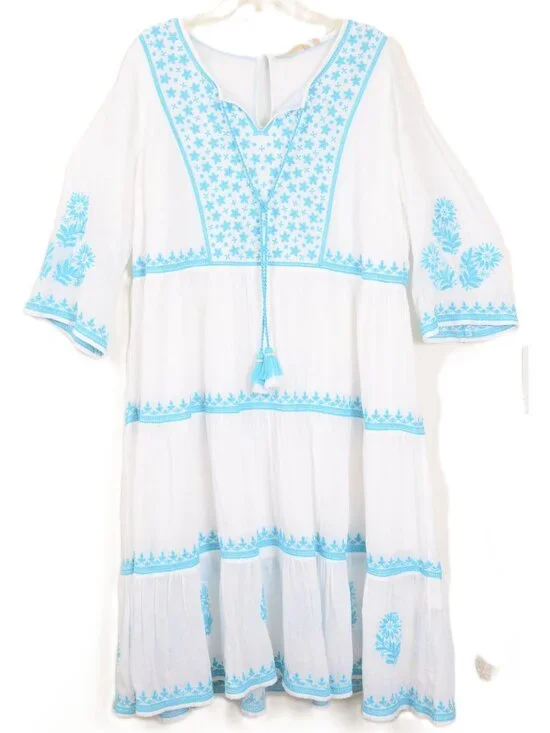 Soft Surroundings Juniper PLUS 1X Embroidery Gauze 3/4 Sleeve Dress Beach Boho - Picture 5 of 14